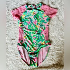 Art Class Swim. Girls one piece Rash Guard Zip Up Swimsuit size XL 14/16